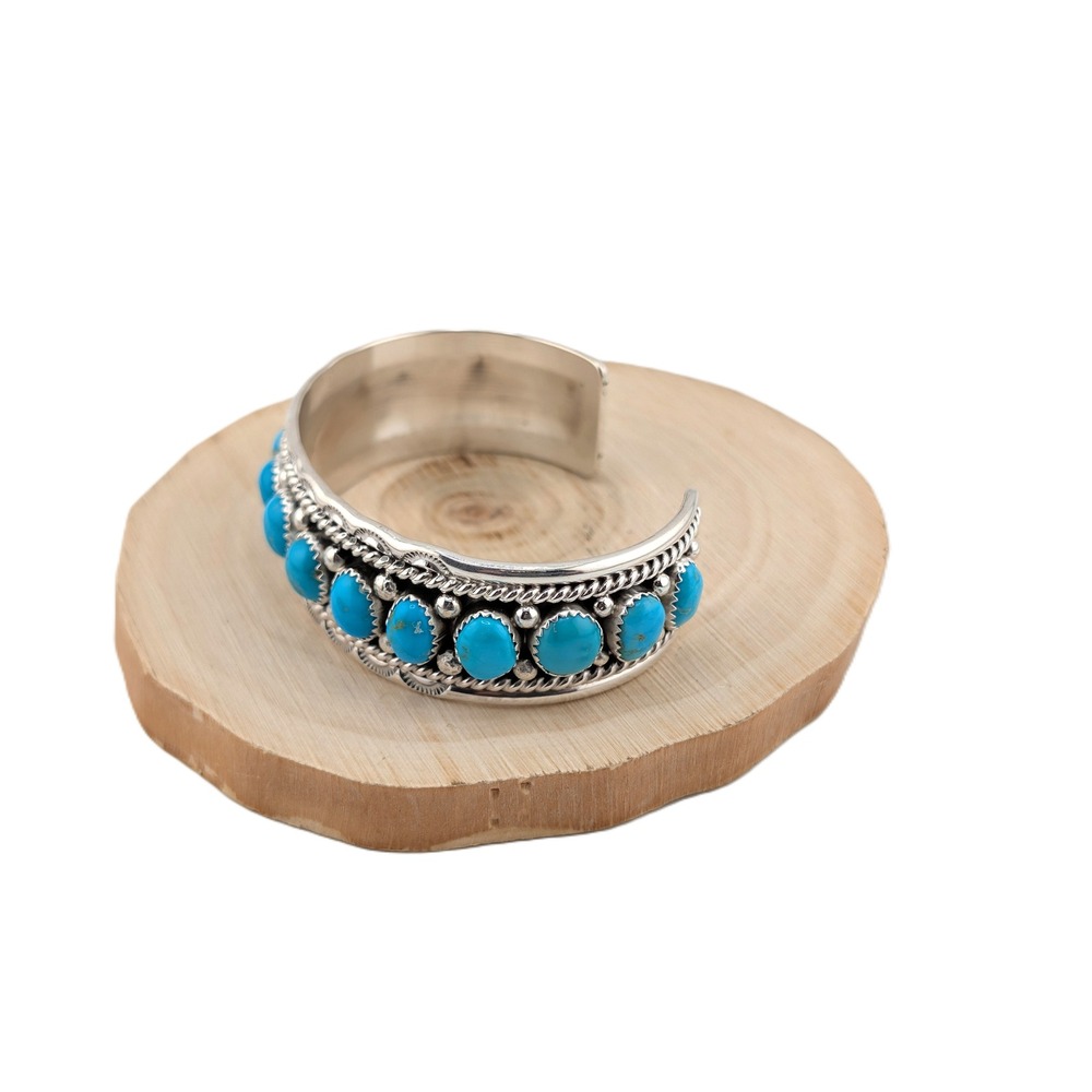 Navajo Sleeping Beauty Turquoise Cluster Bracelet by Chester charley Sz 7US** - Picture 9 of 10